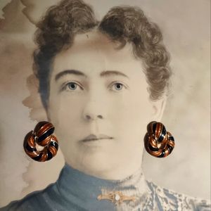 1980s Orange & Black Door Knocker Earrings